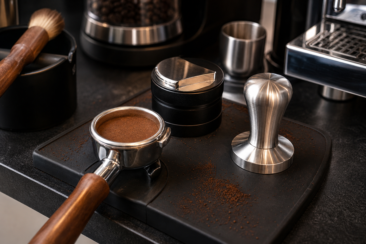 Portafiltro espresso sin fondo y cestillo no presurizado para mejorar la extraccion